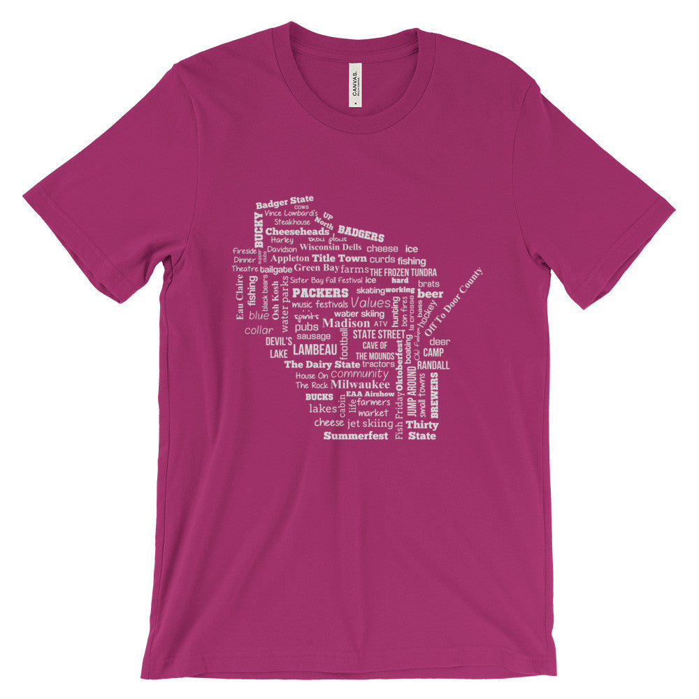 Wisconsin Words Map White SS | Premium Unisex Tee