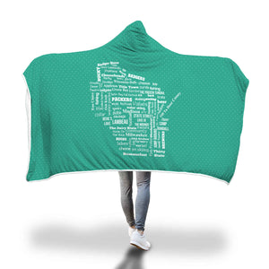 Wisconsin Words Map Teal | Hooded Blanket