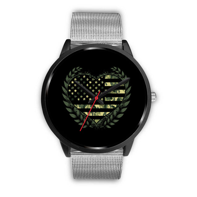 Camo Heart | Black Stainless Steel Watch