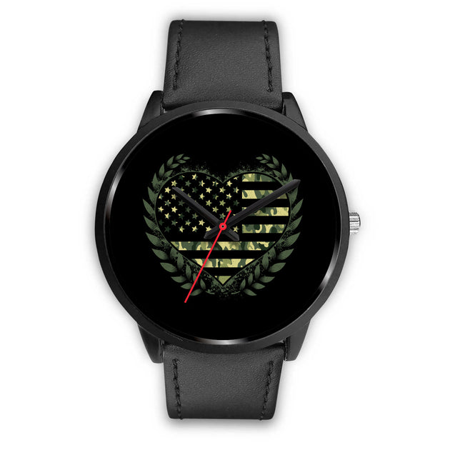 Camo Heart | Black Stainless Steel Watch