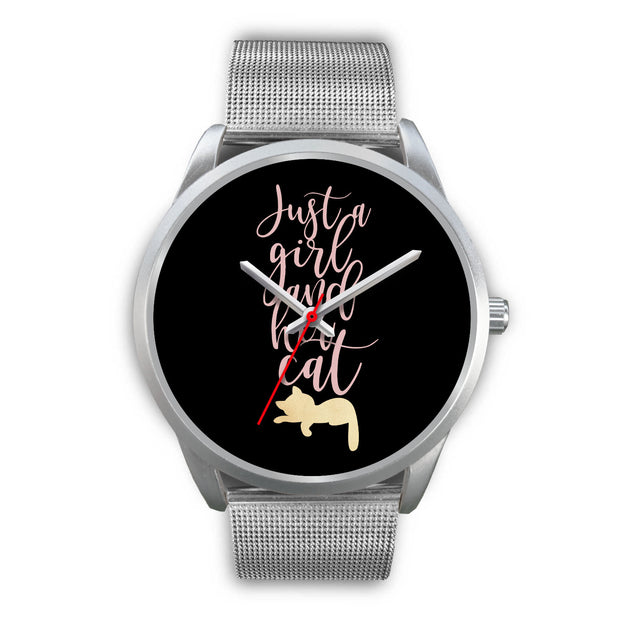 Just A Girl & Her Cat | Silver Stainless Steel Watch