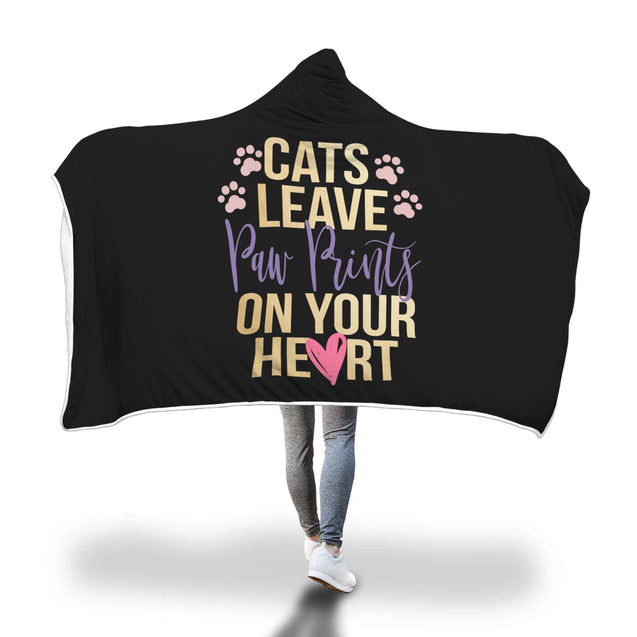 Cats Leave Paw Prints On Your Heart | Hooded Blanket