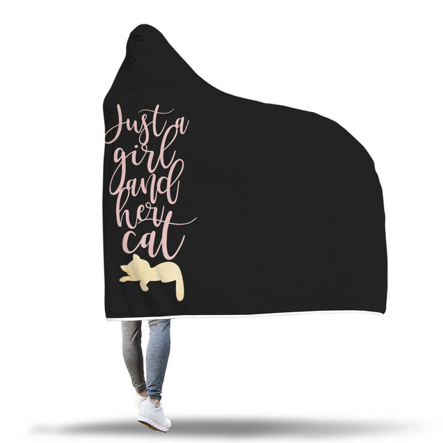 Just A Girl and Her Cat Black | Hooded Blanket