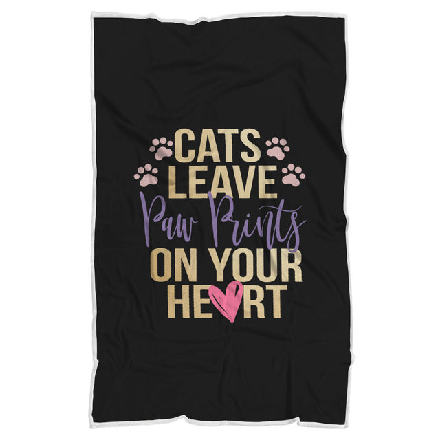 Cats Leave Paw Prints On Your Heart | Sherpa Blanket