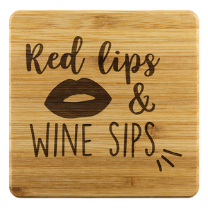Red Lips & Wine Sips | Bamboo Coasters