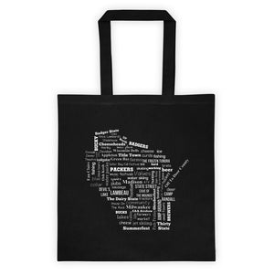 Wisconsin Words Map Tote Bag